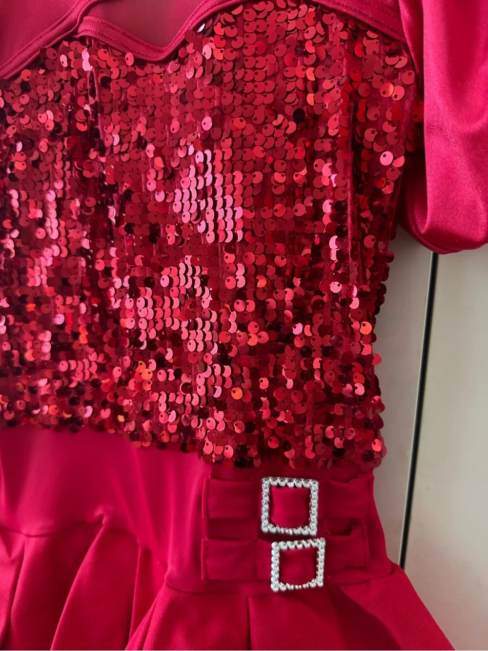 Weissman Red Sequin Puff-Sleeve Dance Costume